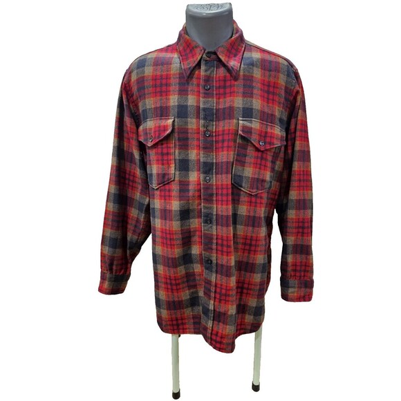 Vintage Pendleton Large 16 1/2 Plaid Virgin Wool Flannel Button‎ Up Shirt FLAWED - Picture 1 of 13